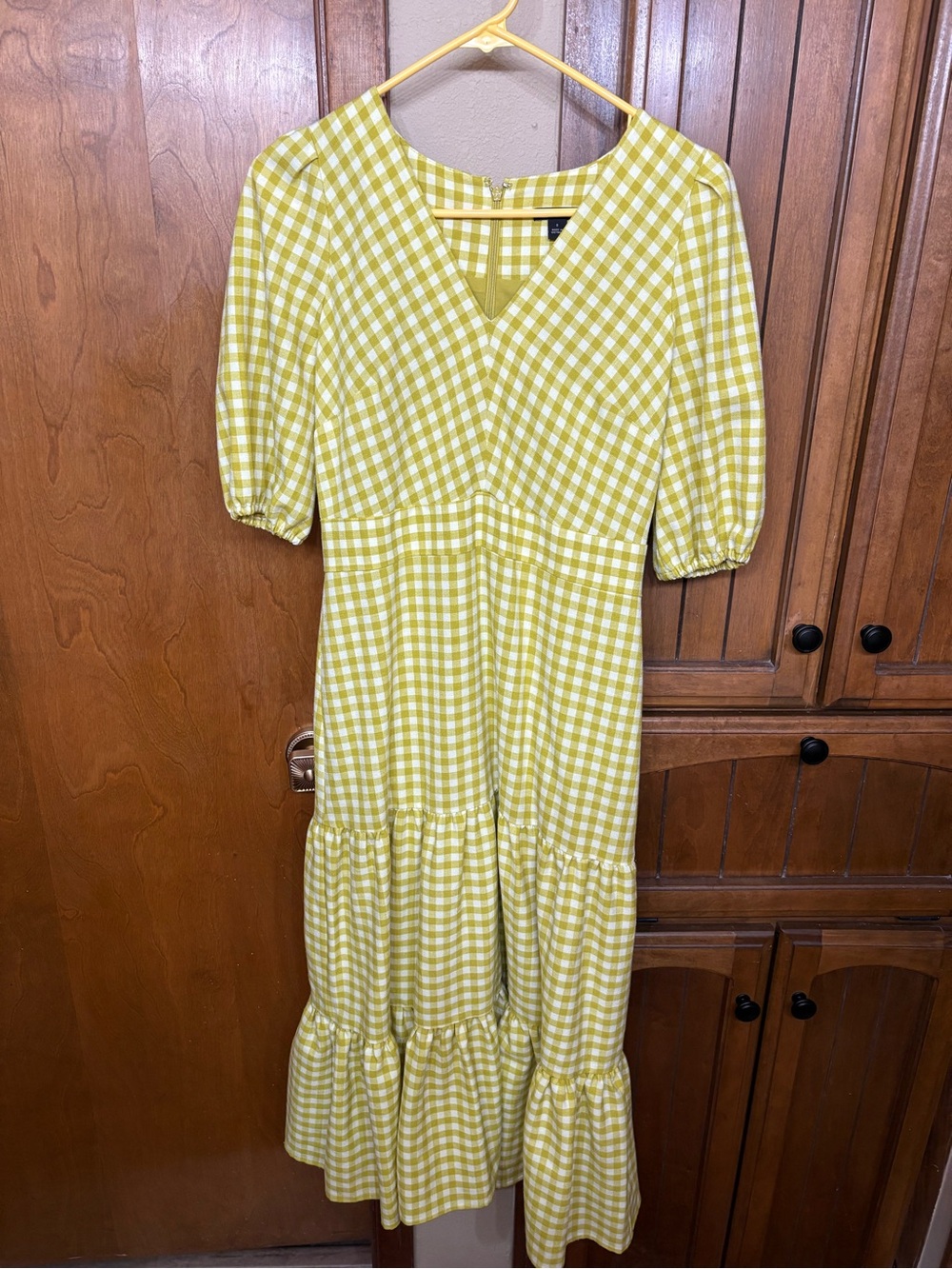 Ann Taylor Yellow Gingham Tiered Maxi Dress